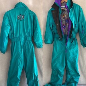 EDELWEISS turquoise blue vintage ski suit onesie snowsuit Y2K 80s 90s retro snow